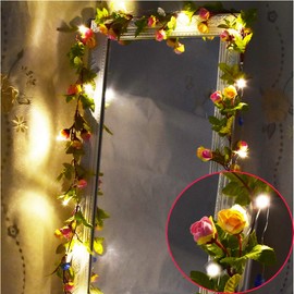 Fielegen 20LED 7.2ft Artificial Flower Rose Vine String Lights, Battery Powered Rose Flower Garland Plant Fairy Light for Valentine's, Wedding Bedroom Party Garden Indoor Decoration Craft Art Decor