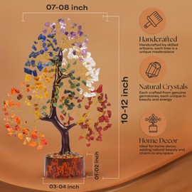 Crystal Tree of Life with Seven Chakra Tumble Hanging, 7 Chakra Healing Crystal Tree, Office Desk Decor, Room Decor, Bonsai Trees for Positive Energy, Money, Good Luck Birthday Gifts for Women 10-12"