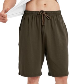 HomyComy Men's Cotton Pajama Bottoms Drawstring Sleep Lounge Shorts Sleepwear Black/Brown