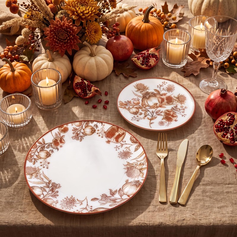 125PCS Thanksgiving Plastic Plates Pomegranate Design for Fall Party
