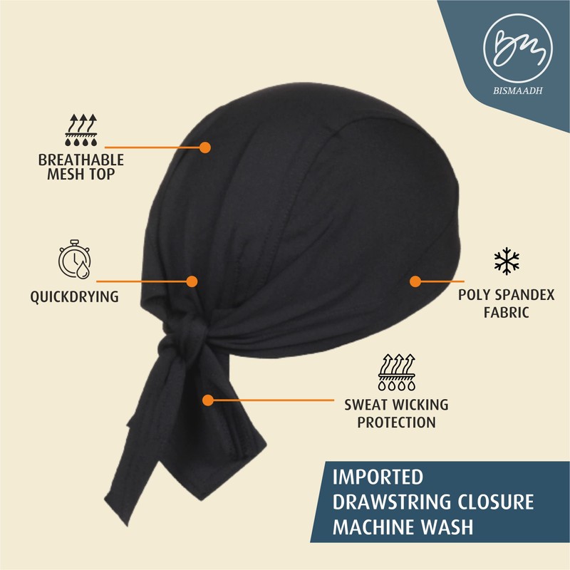 BISMAADH 4 Pack Cotton Doo Rags Helmet Liner Beanie Skull