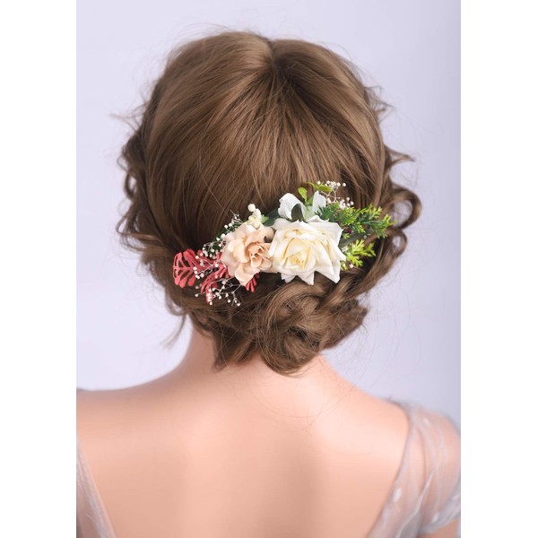 Denifery - Peine de pelo con diseño de rosas para novia, color champaña