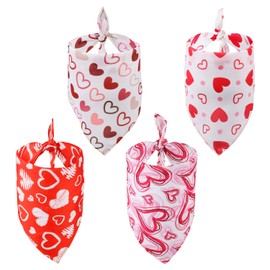 4pcs Valentine's Day Dog Bandanas, Love Heart Cute Triangle Dog Scarf Dog Bibs Puppy Dog Party Costume Props for Dogs Pets (4 Patterns)