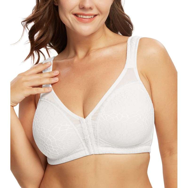 DotVol Women's Full Figure Front Closure Wirefree Jacquard Back Support