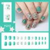 Green Press on Nails Short Square Fake Nails Spring False