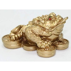 Fortune Coin Matte Golden Three Legged Money Toad/Frog/Chan Chu Feng Shui Chinese Charm of Prosperity Decor Gift Idea for Office Desk, Book/TV Shelf, and Cashier Registrati