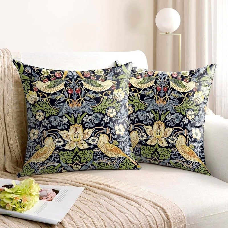 HUASHUZI Cushion Covers William Morris 40x40cm Strawberry Thief Decorations Double