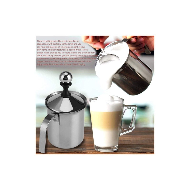 Espumador de leche manual, acero inoxidable 400ML / 800ML Espumador