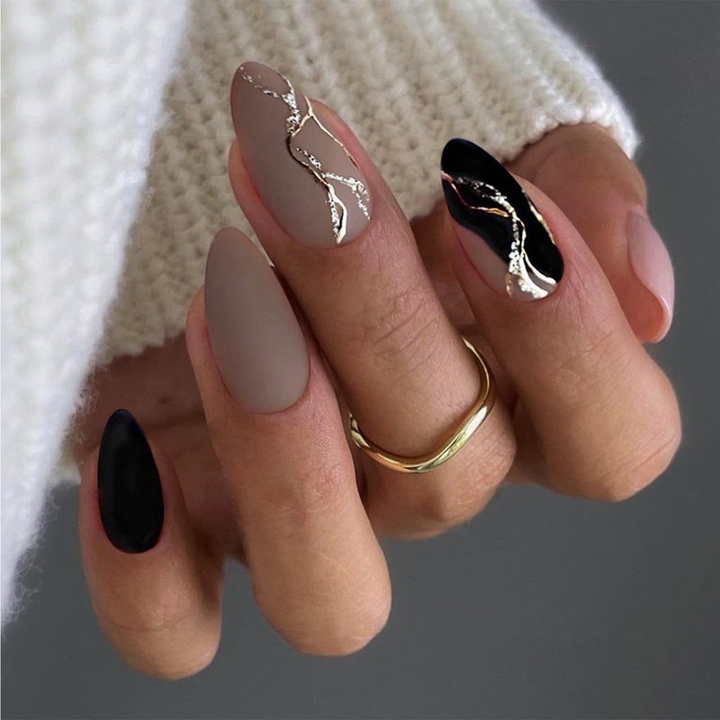 Mezrkuwr 24 Pieces Press On Almond Nails Medium False Nails