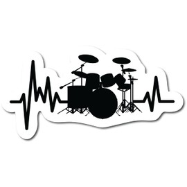 Drum Set Pulse 4 Inch Waterproof Decal Sticker Vintage Band Rock Drum Punk Pop Guitar Metal Country Music Instrument Musical Singer DJ Acoustic Studio Jazz Sing CS1455-2PK