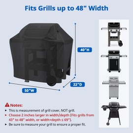 SunPatio Grill Cover 50 Inch, Outdoor Heavy Duty Waterproof Barbecue Gas Cover, UV & Fade Resistant, All Weather Protection Compatible for Weber CharBroil Kenmore Nexgrill Grills and More, Black