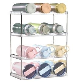 LAMU Stackable Water Bottle Holder Organzier for 40 oz Large Tumbler, Clear Tumbler Bottle Cup Rack for Kitchen Cabinet Organziers and Storage, Wine Rack, 4 Tier Hold 12