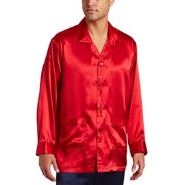 Intimo Men's Satin Pajama Sleep Top with Pockets, Red, Medium