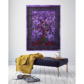 THE ART BOX Wall Hanging Tree of Life Aesthetic Small Tapestry Purple - 75x100cm Psychedelic Indian Cotton Medium Boho Hippie Tapestries for Living Bedroom