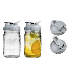 2 Pack Wide Mouth Flip Cap Mason Jar Lids for Mason Jars - Airtight Sealing, Leak-Proof Design, and Convenient Pouring Spout (Jars Sold Separately) (Gray)