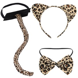 Yolyoo Yolyoo Leopard Kostüm Set Tier Leopard Stirnband Fliege,Leopard Ohren Stirnband für Kostüm Party Dekoration Zubehör (Leopard Kostüm Set)