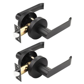 Lepushom 2 Pack Matte Black Closet Door Lock, Keyless Door Levers, Passage Door Handle for Hallway and Laundry, Modern and Sturdy, Heavy Duty