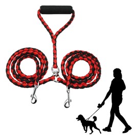 YILANJIN Double Dog Lead, Double Dog Leash No Tangle, Rope Dog Lead with Soft Padded Handle, Double Dog Lead Splitter, Strong Dog Lead, Adjustable for 2 Dogs, Indoor & Outdoor Use 140CM (Red)