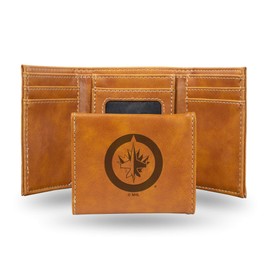 Rico Industries Laser Engraved Trifold Wallet, Winnipeg Jets, Brown, 3.25 x 4-