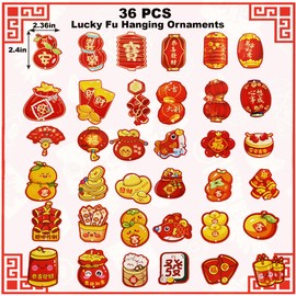 Valauni 36Pcs Chinese New Year Decorations 2026 Lucky Hanging Ornaments Fu Knot Pendants Lunar New Year of The Horse Decoration for Home Office Tree Wall Party Spring Festival Chinese New Year Decor