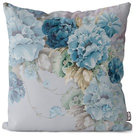 VOID Blue Flowers Floral Flowers Cushion Cover Polyester Waterproof Easter Decorative Cushion Outdoor Cushion Size: 80 x 80 cm