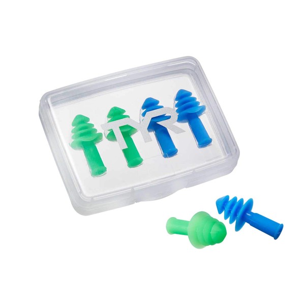 TYR Ergo Flex Ear Plugs-4pk Swimming Equipment, Blue/Green, All