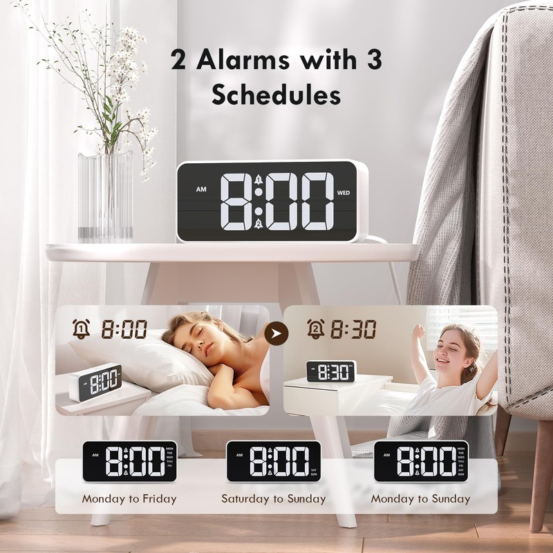 CHEREEKI Alarm Clock Bedside Mains Powered, Digital Clock with Large