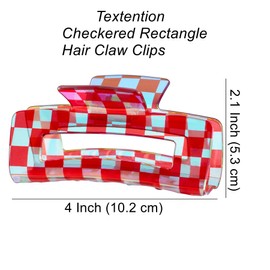 Checkered Hair Claw Clips, Large Multicolored Checkered Rectangle Hair Clip for Women Acrylic Claw Jaw Barrettes Plastic Styling Clamps Accessories for Thin, Thick Hair (3 Pack)