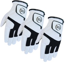 Pack of 3 Synthetic microfiber Men's Golf Gloves Cabretta Leather Thumb, Palm Patch, Suitable for All Weather Conditions - Soft Feel Grip - Left/Right Handed Golfer -White&Black Pilot(M, Left)
