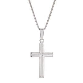 Vanbelle Sterling Silver - Rhodium Plated with 925 Stamp - Cross Pendant Necklace - Elegant Handcrafted Necklace for Women and Men - 18" Long + 2" Extender