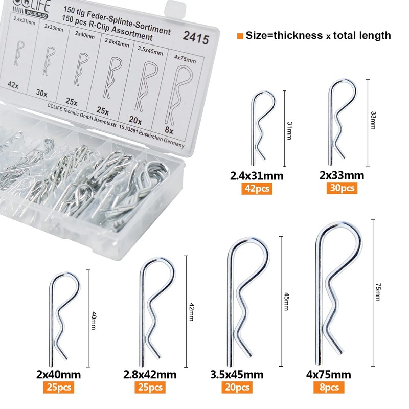 CCLIFE 150-Piece Spring Pin Assortment Stainless Steel 2 - 4