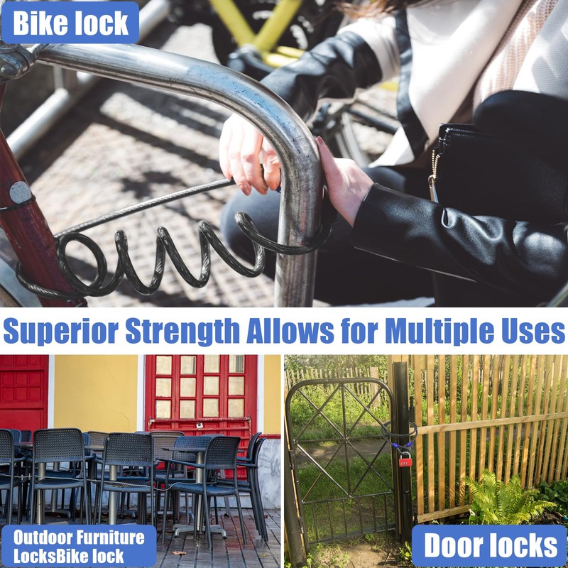 VIVBOO 1/2Inch Heavy-Duty Security Cable Lock with Loops 4FT/6FT/8FT/10FT Bike