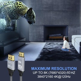 6.6FT DisplayPort to HDMI 8K Cable, 8K@60Hz 4K@120Hz Uni-Directional DP1.4 (Source) to HDMI 2.1(Display),DP to HDMI Compatible HDCP 2.3 HDR10 for AMD,NVIDIA,Monitor and PC