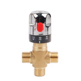 Brass Thermostatic Mixing Valve, 3 Way Water Temperature Pipe Basin Thermostat Controller for Bathroom Washroom Kitchen (DN15)