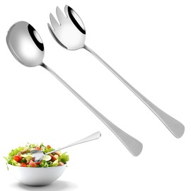 LightBeacon Set of 2 Large Serving Spoons, Salad Fork, Salad Serving Set, 28 cm Salad Servers Set, Stainless Steel Spoon, Spoon, Stainless Steel Spork with Long Handles, for Restaurant, Home, Hotel