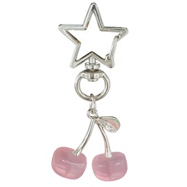 AkiliBIELY Light Pink Cherry Keychain Gothic Bag Charm for Women Aesthetic Silver Star Key Chain for Bag Purse Backpack Handbags Charms Goth Cute Keychains Y2k Keys Chains For Wallet Backpacks Car