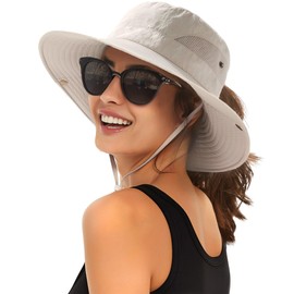 FURTALK Womens Sun Hat Beach Summer Wide Brim UPF 50+ Outdoor Protection Foldable Lightweight Ponytail Bucket Hat Beige, One Size