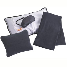 Lewis N. Clark Ultimate Comfort Set + Portable Travel Kit for Airplane, Includes Inflatable Pillow + Zippered Carrying Case, Cozy Fleece Blanket, Eye Mask for Sleeping & Foam Ear Plugs, Black