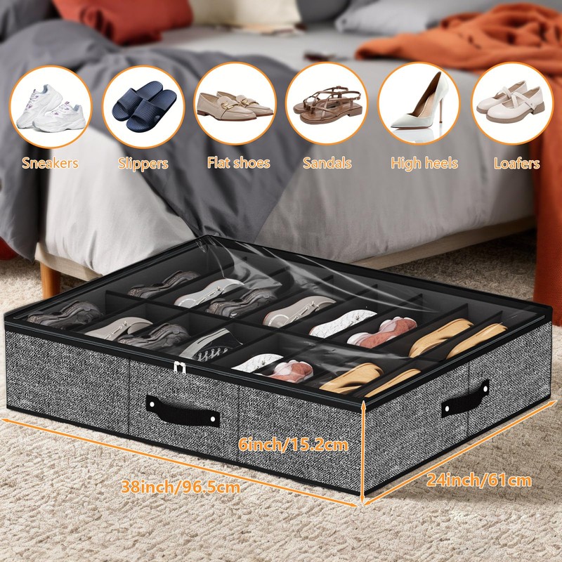 homyfort 32 Pairs Shoe Organizer Under Bed, Underbed Shoe Storage