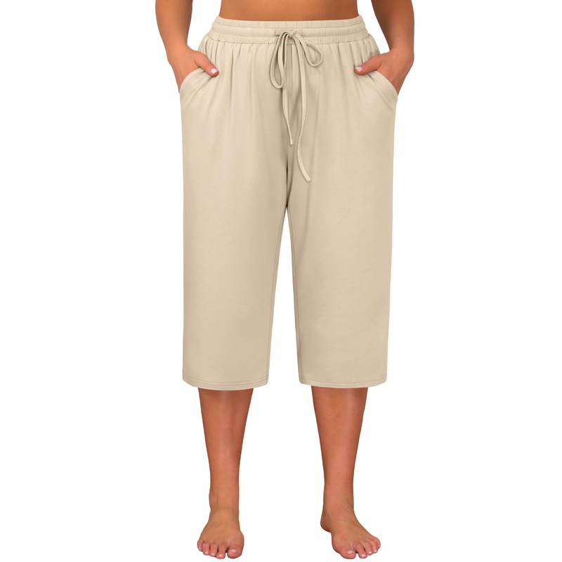 Huukeay 3 Pack Women's Plus Size Capris, Drawstring Cotton Yoga