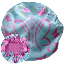 BE BEAUTIFUL EXTENSIONS Premium Ruffle Silk Satin Sleeping Bonnets Hair, Moisture Retention, and All-Night Comfort. Keep Your Hair Healthy and frizz-Free Blue Pink