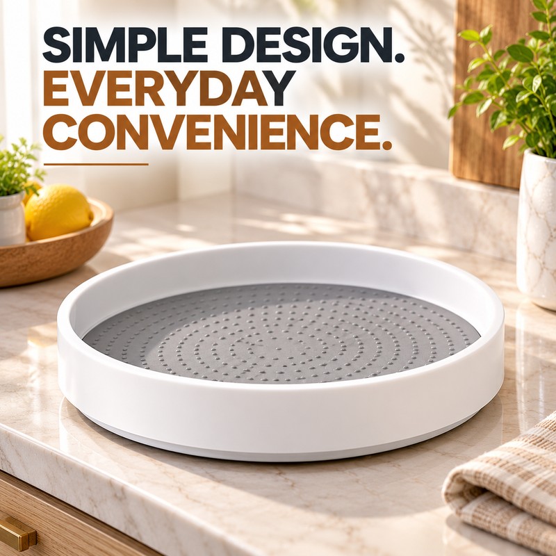 Lazy Susan Organizer, 360° Rotating Non-Slip Turntable with Raised Edge,