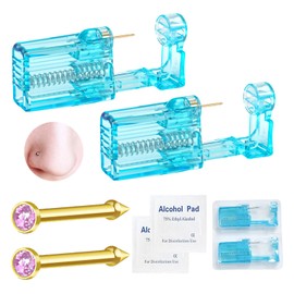 orilace 2 Pack Nose Piercing Kit, Disposable Self Piercing Kit Built-in Nose Stud At Home Piercings Gun Easy Use Crystal Blue Shell Nose Piercer Kit (Gold Purple-G198)