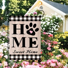 Dog Paw True Love Has Love Paws Garden Flag 17.7 X 11.8 in Double Sided Vertiacl, Black White Grid Design Small Burlap Spring Seasonal Home Sweet Home Yard Flag for Rustic Farmhouse Outside Decoration