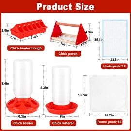 POMINEL Chick Brooder Box Starter Kit, Plastic Baby Chicken Feeder and Waterer Set with Chick Perch