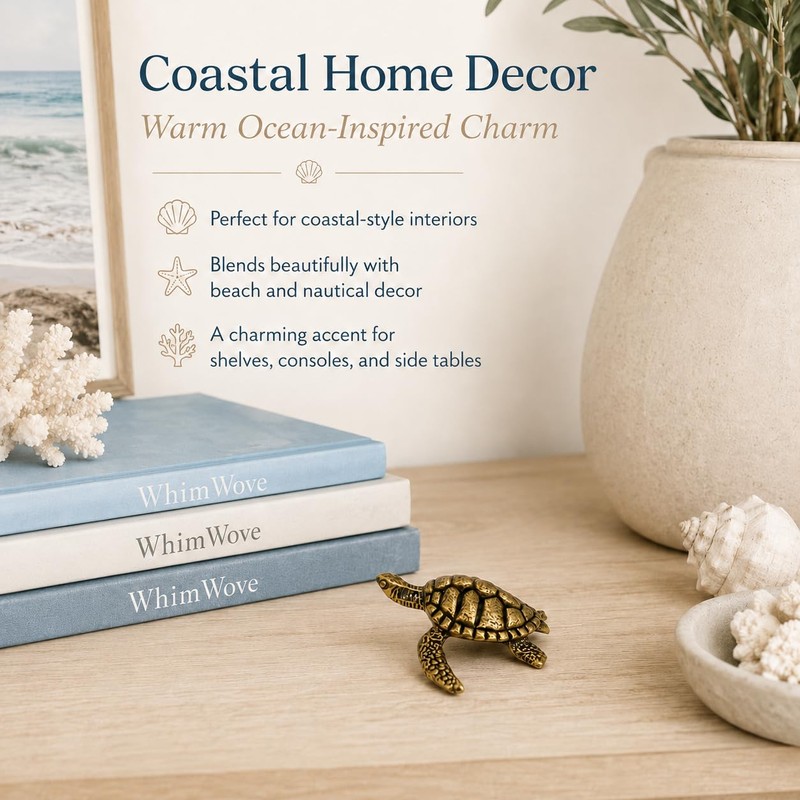 Brass Sea Turtle Figurine Coastal Home Decor Accent
