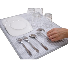 ddice Dish Drying Mat, Quick Drying Mat, Machine Washable, Dish Drying Mat, Dull Color, Large, Small, Roll Up Storage, Quick Drying, Water Absorbent, Includes Loop, Sink Mat (Gray, M)