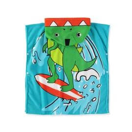 Wippette Boys and Girls Absorbent Hooded Beach Towel Pullover Character Microfiber Bath Towel with Side Snaps (Dino, 4-5)