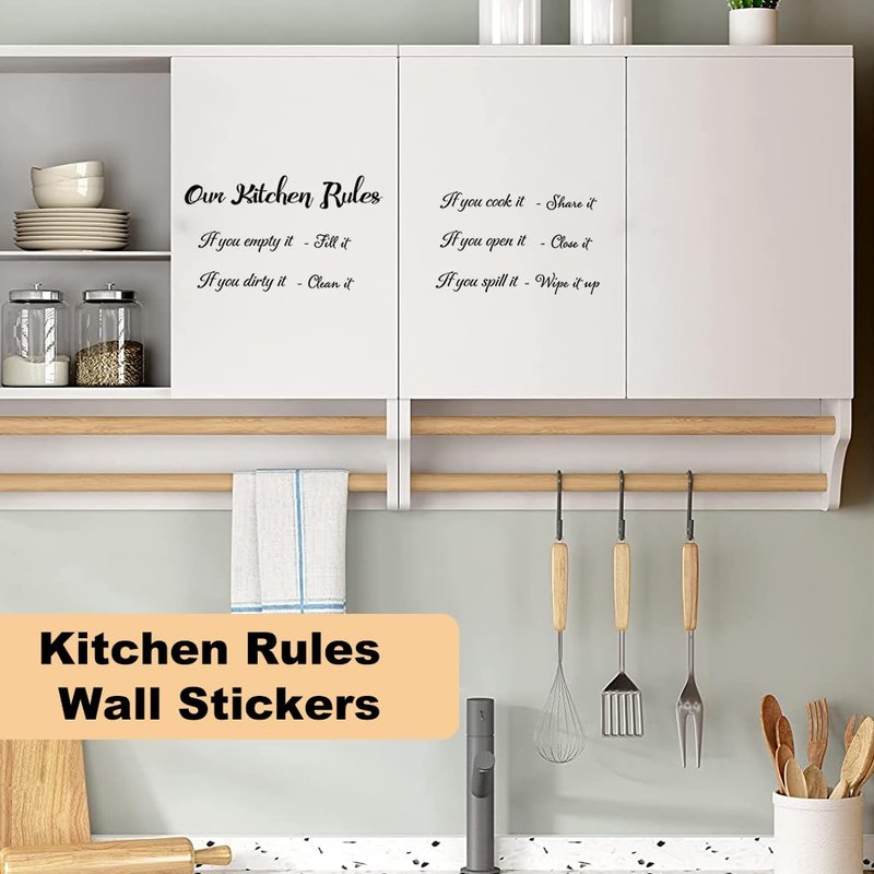 Kitchen Wall Stickers 2Pcs, Inspiring Wall Decals Kitchen Rules Cupboard