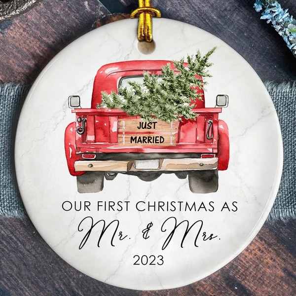 Our First Christmas As Mr Mrs Ornament - Red Car Ceramic Ornament, Marriage Couple Gift, Engaged Keepsake, Newlywed Gift, Couples Christmas Bauble, New Couple Gift, Mr & Mrs Gift
